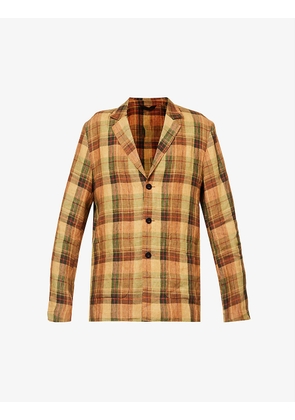 Hector notched-lapel plaid-pattern linen shirt jacket