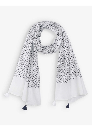 Tile-print organic-cotton scarf