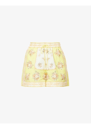 Catalina floral-print cotton and linen-blend shorts
