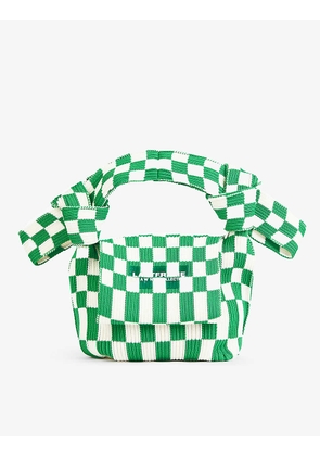 Obi checked knitted top-handle bag