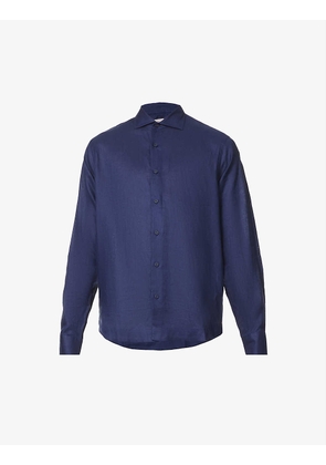 Giles brand-tab regular-fit linen shirt
