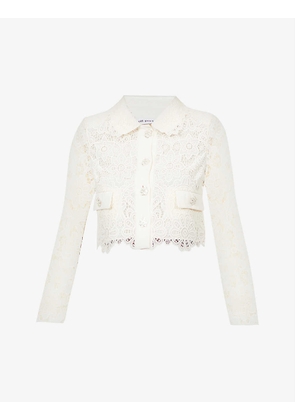Floral-lace crystal-embellished woven jacket