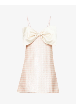 Bow-embellished scoop-back silk mini dress