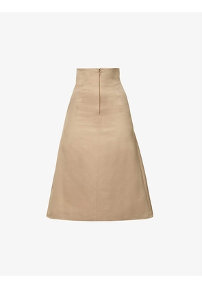 Fitted A-line cotton-blend midi skirt
