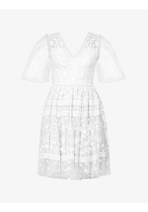 Sweetheart lace-embroidered woven mini dress