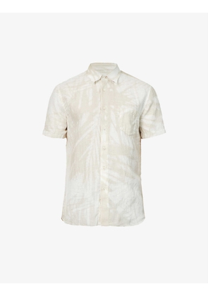 Palm tree-print regular-fit linen shirt