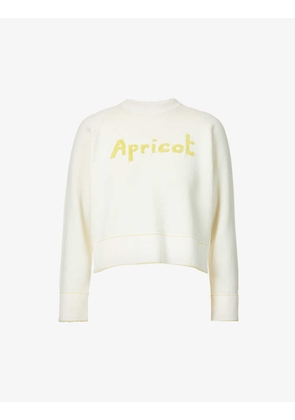 Apricot slogan-knit cropped cotton and cashmere-blend jumper