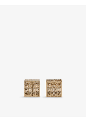 Logo-engraved square brass earrings