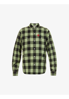 Checked logo-print relaxed-fit cotton shirt