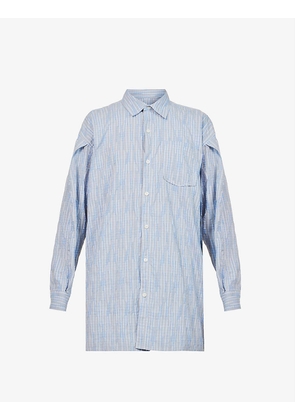 Striped-print dropped-shoulder relaxed-fit woven shirt