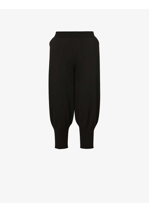 Relaxed fit tapered-leg high-rise cotton-knit trousers