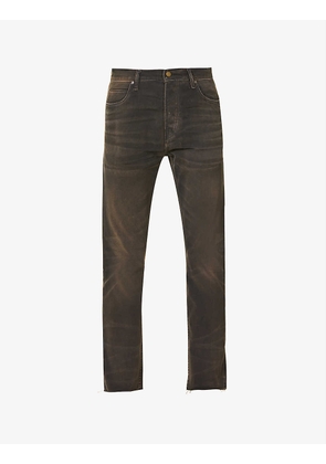Five-pocket regular-fit straight-leg cotton-canvas jeans