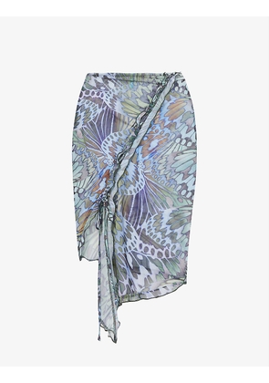 Volare butterfly-print stretch-mesh sarong