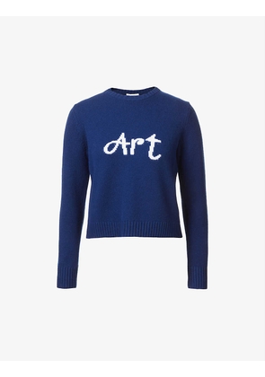 Art slogan-knit wool, organic cotton and recycled nylon-blend jumper