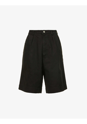 Brand-patch oversized denim shorts