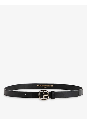 Aboucle logo-buckle thin leather belt