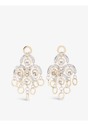 Brand-engraved silver and gold-toned brass earrings