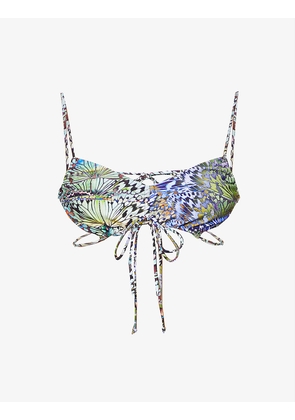 Butterfly graphic-print bikini top