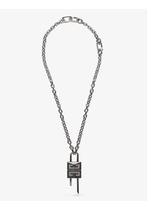 Lock small silver-toned brass necklace