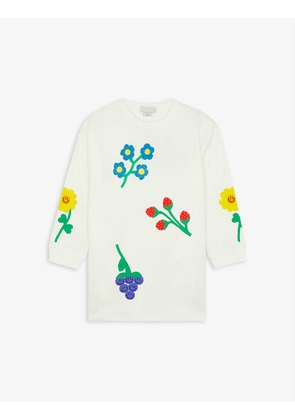 Flower-embroidered long-sleeved organic-cotton dress 4-16 years