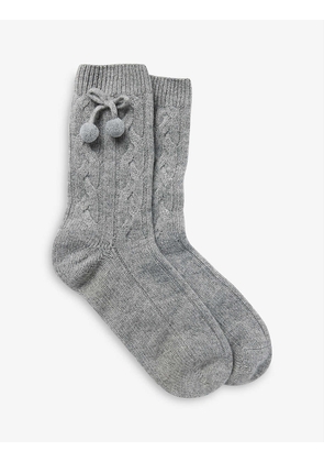 Pom-pom cable-knit socks