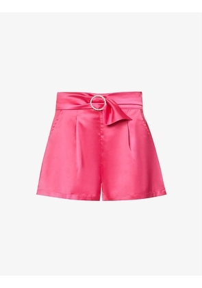 Rhinestone-embellished high-rise satin shorts