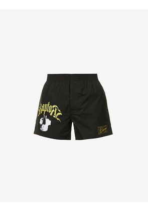 Graphic-print brand-patch cotton boxer shorts
