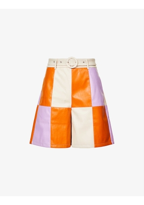 Debbie checked faux-leather shorts