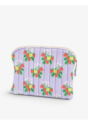Strawberry Fields strawberry-print quilted organic-cotton laptop case 34cm x 25.5cm