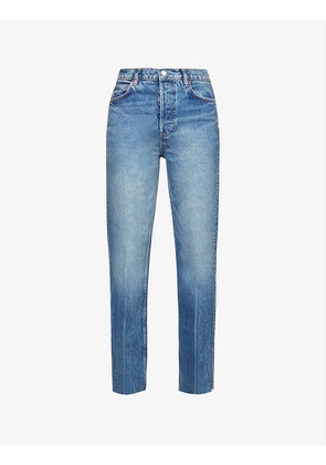Gem Slit Hem straight-leg high-rise cotton-blend jeans