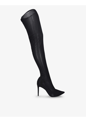Catwalk pointed-toe mesh over-the-knee boots