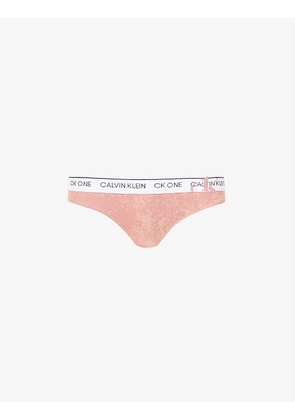 CK One paint-splattered branded-waistband stretch-cotton thong