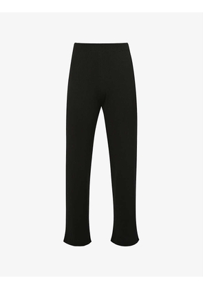 Ribbed relaxed-fit wide-leg knitted trousers