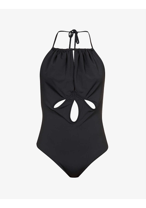 Cut-out halterneck stretch-recycled polyamide swimsuit