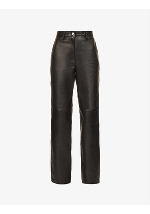 Panelled straight-leg mid-rise leather trousers