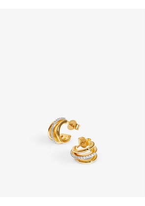 Celestial triple-tier 18ct recycled gold-plated sterling silver and white cubic zirconia huggie earrings