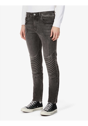 Padded quilted regular-fit biker jeans