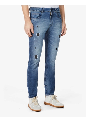 Slit Slim ripped regular-fit jeans