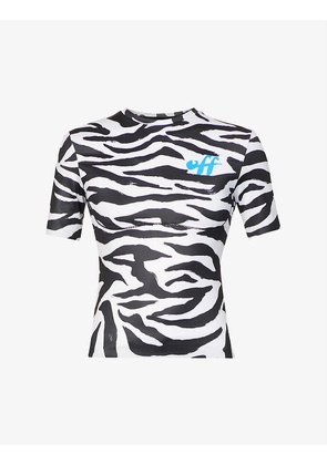 Zebra-print open-back stretch-woven top