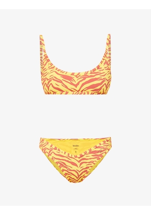 Zebra-print mid-rise bikini set