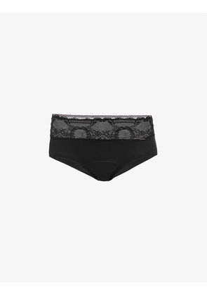 Floral-embroidered stretch-woven period briefs