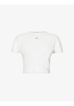 Logo-print cropped organic-hem and cotton-blend T-shirt