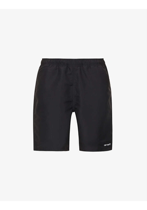 Island logo-embossed relaxed-fit swim shorts