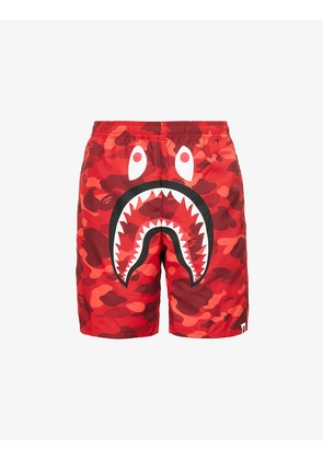 Camo-print drawstring-waist swim shorts