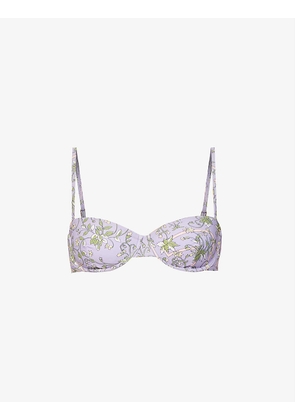 Floral-print underwired bikini top