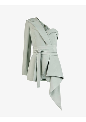 One-sleeve belted stretch-crepe jacket