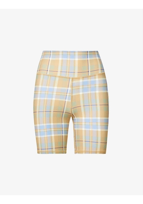 Biker checked high-rise stretch-woven shorts