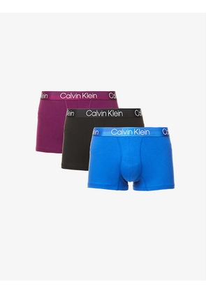 Pack of three branded slim-fit stretch cotton and recycled polyester-blend trunks