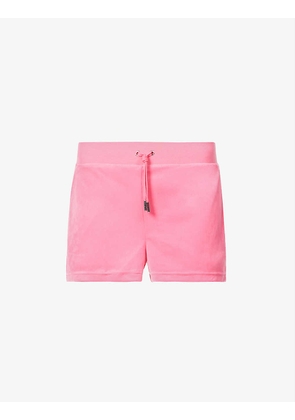 Regular-fit brand-embroidered velour shorts