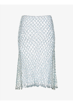 Sequined-embroidered open-knit woven midi skirt